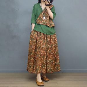 Breathable Hawaii Tied Kimono with Ramie Floral Skirt