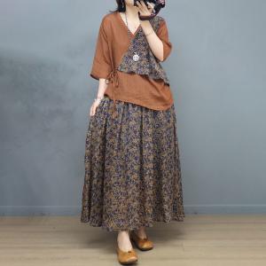 Breathable Hawaii Tied Kimono with Ramie Floral Skirt