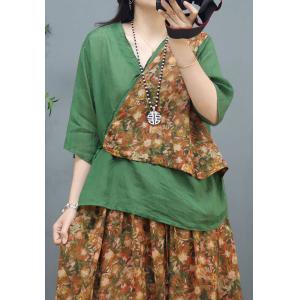 Breathable Hawaii Tied Kimono with Ramie Floral Skirt