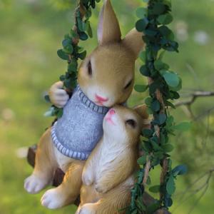 Creative Resin Cute Swing Bunny Pendant for Outdoor Garden Balcony Decorations