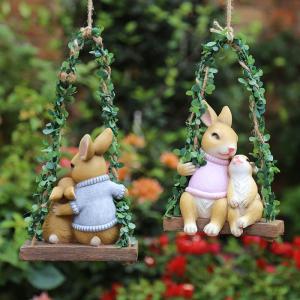 Creative Resin Cute Swing Bunny Pendant for Outdoor Garden Balcony Decorations