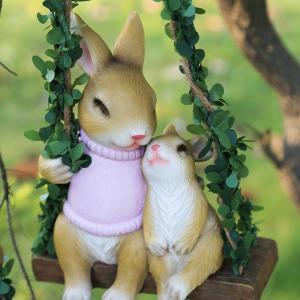 Creative Resin Cute Swing Bunny Pendant for Outdoor Garden Balcony Decorations