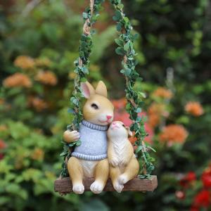 Creative Resin Cute Swing Bunny Pendant for Outdoor Garden Balcony Decorations