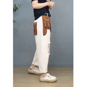 90s Fashion Baggy Ripped Jeans Contrast Colored Cargo Pants