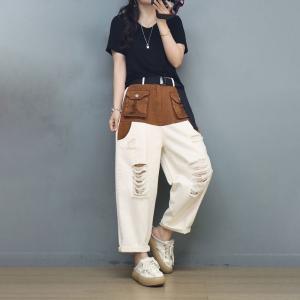 90s Fashion Baggy Ripped Jeans Contrast Colored Cargo Pants