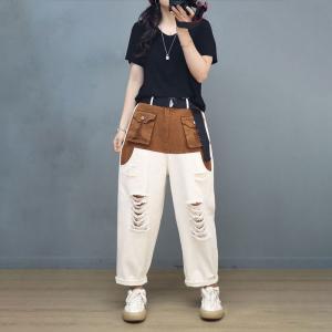 90s Fashion Baggy Ripped Jeans Contrast Colored Cargo Pants