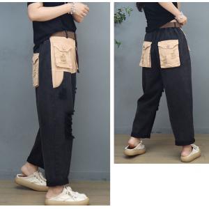 90s Fashion Baggy Ripped Jeans Contrast Colored Cargo Pants