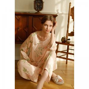 Rose Patterns Silky Pajamas Sets Loose Cozy Spring Pastel Homewear