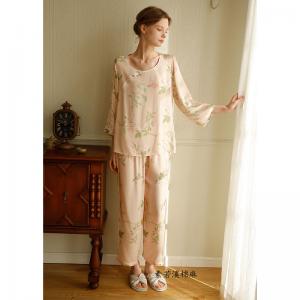 Rose Patterns Silky Pajamas Sets Loose Cozy Spring Pastel Homewear