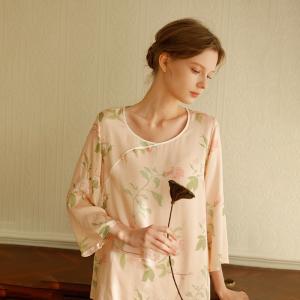 Rose Patterns Silky Pajamas Sets Loose Cozy Spring Pastel Homewear