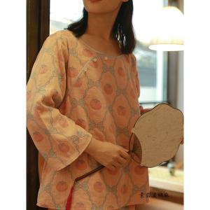 Persimmon Patterned Cotton Pajamas Sets for Women