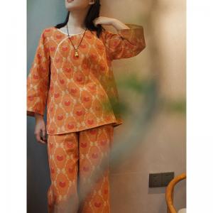 Persimmon Patterned Cotton Pajamas Sets for Women