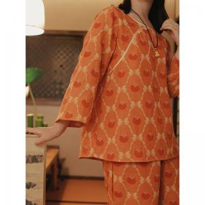 Persimmon Patterned Cotton Pajamas Sets for Women