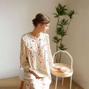 Flouncing Collar Puff Sleeves Floral Pajamas Dress