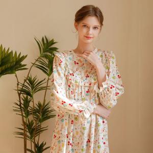 Flouncing Collar Puff Sleeves Floral Pajamas Dress