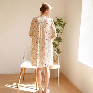 Flouncing Collar Puff Sleeves Floral Pajamas Dress