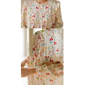 Flouncing Collar Puff Sleeves Floral Pajamas Dress