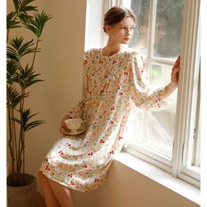 Flouncing Collar Puff Sleeves Floral Pajamas Dress