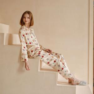 Bunny and Bear Long Sleeves Shirt with Silky Long Pajamas Pants