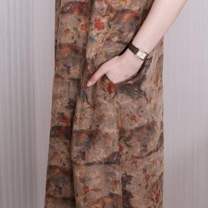 Chinese Painting Loose Modern Qipao Dress Short Sleeves Silk Cheongsam
