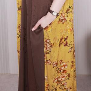Two Colors Tone Floral Loose Qipao Silky Floral Elegant Dress