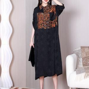 Black Jacquard Mid-Clad Dress Printed Decent Dress