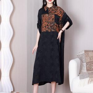 Black Jacquard Mid-Clad Dress Printed Decent Dress