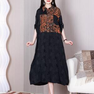 Black Jacquard Mid-Clad Dress Printed Decent Dress