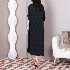 Black Jacquard Mid-Clad Dress Printed Decent Dress