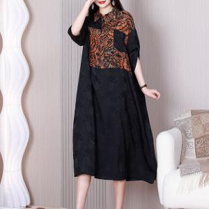 Black Jacquard Mid-Clad Dress Printed Decent Dress