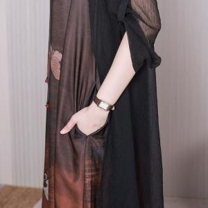 Crane and Women Character Flouncing Dress Mulberry Silk Loose Qipao