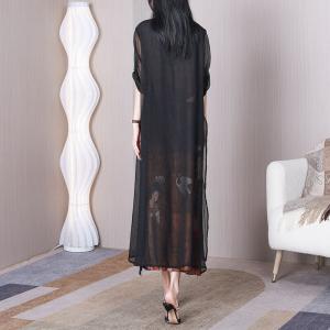 Crane and Women Character Flouncing Dress Mulberry Silk Loose Qipao