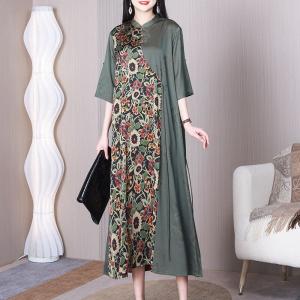 Mandarin Collar Flowers Qipao Dress Jacquard Tied Dress