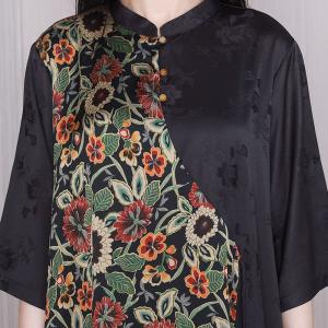 Mandarin Collar Flowers Qipao Dress Jacquard Tied Dress