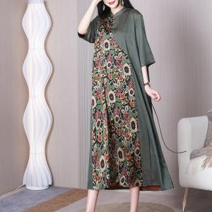 Mandarin Collar Flowers Qipao Dress Jacquard Tied Dress