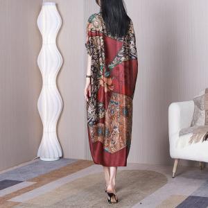 Dense Flowers Red Cocoon Dress Plus Size Modest Caftan