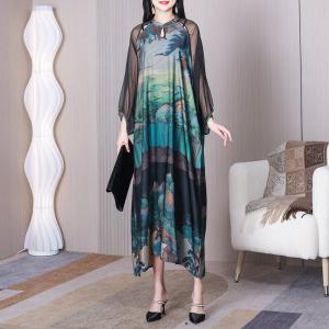 Hollow Out Painted Chinese Cheongsam Sheer Sleeves Modern Dress
