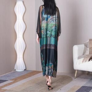 Hollow Out Painted Chinese Cheongsam Sheer Sleeves Modern Dress