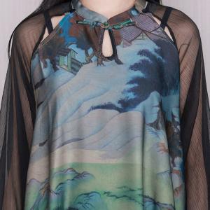 Hollow Out Painted Chinese Cheongsam Sheer Sleeves Modern Dress