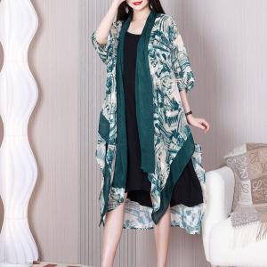 Summer Green Flouncing Cardigan Silk Printed Resort Kimono