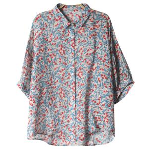 Hawaii Style Ladies Floral Shirt Breezy Ramie Travel Blouse