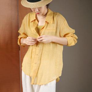 Loose-Fit Cozy Sheer Shacket Beach Ramie Sun-Proof Shirt