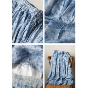 Tropical Summer Blue Maxi Skirt Ramie Beach A-Line Skirt