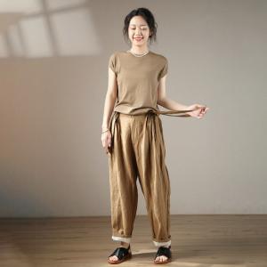 Preppy Style Linen Suspender Pants Backless Summer Pants