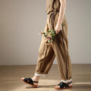 Preppy Style Linen Suspender Pants Backless Summer Pants