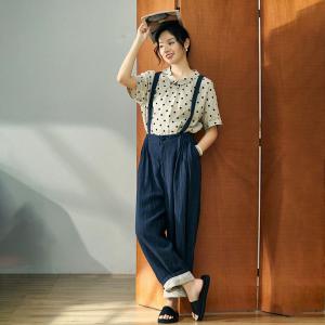 Preppy Style Linen Suspender Pants Backless Summer Pants