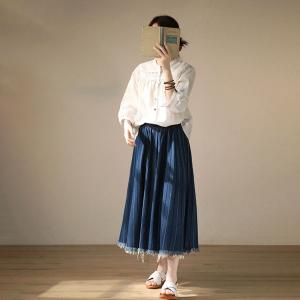 Raw Hem A-Line Skirt Cotton Soft Jean Skirt