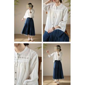 Raw Hem A-Line Skirt Cotton Soft Jean Skirt