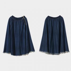 Raw Hem A-Line Skirt Cotton Soft Jean Skirt