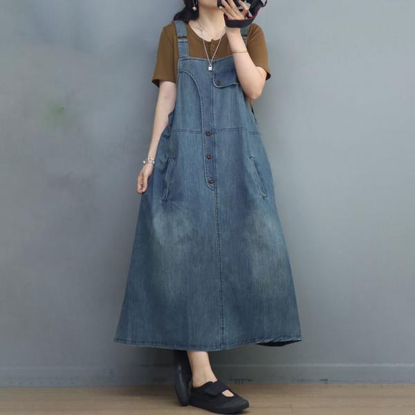 Adjustable Straps Overall Dress Loose A-Line Denim Dress